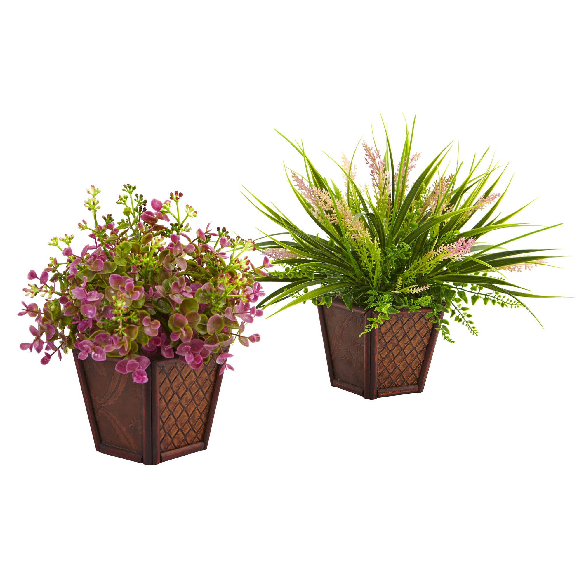 9 Inch Purple, Green Assorted Grass In Planter (set Of 2)