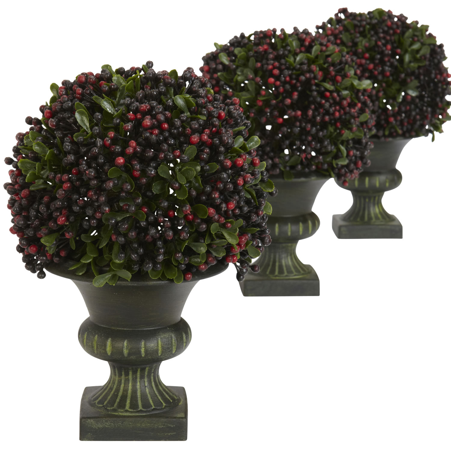 8.5 Inch Pepper Berry Ball Topiary In Urn (set Of 3)