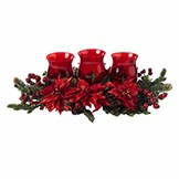 Poinsettia and Berry Triple Candelabrum