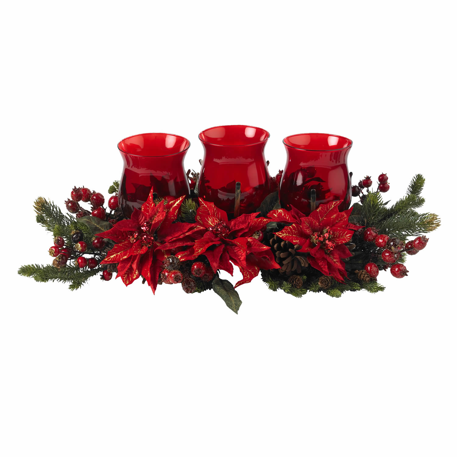 Poinsettia and Berry Triple Candelabrum 4914