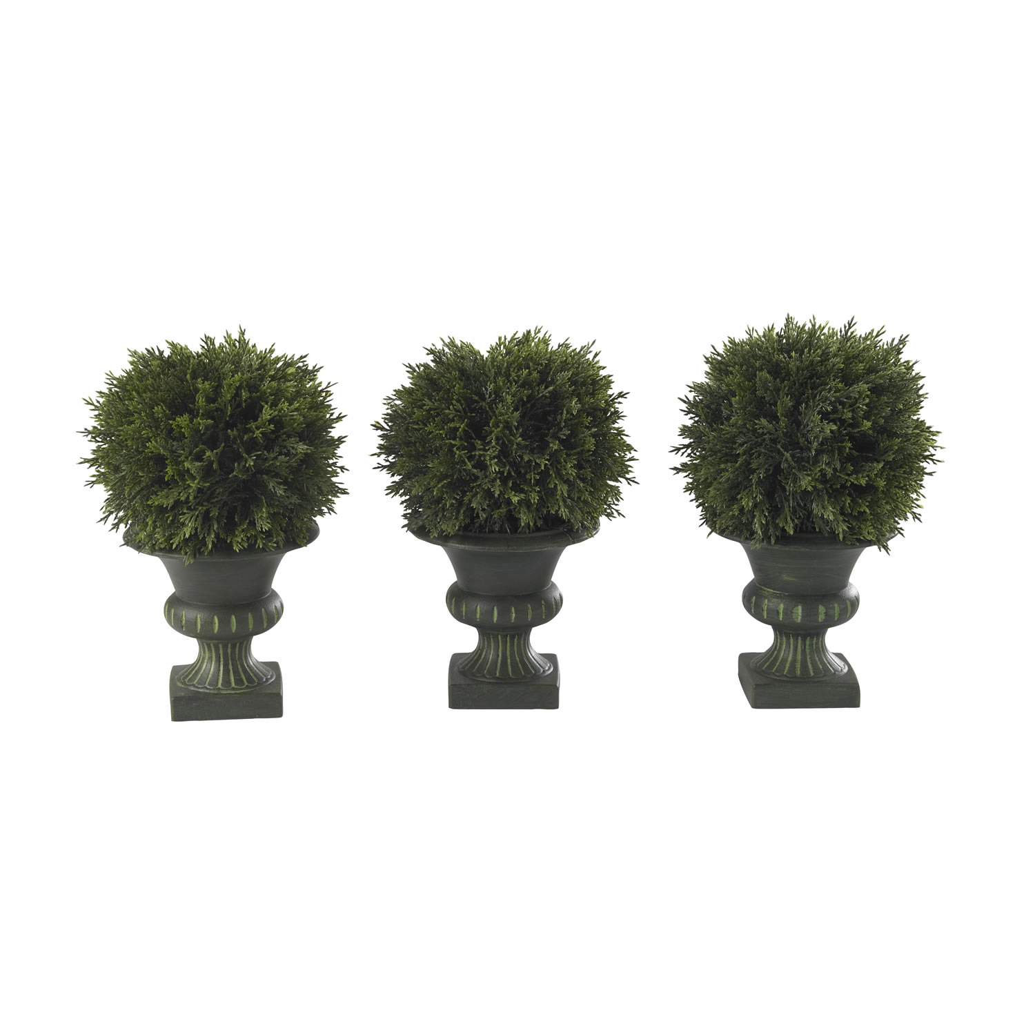 9 Inch Cedar Ball Topiary In Urn (set Of 3)