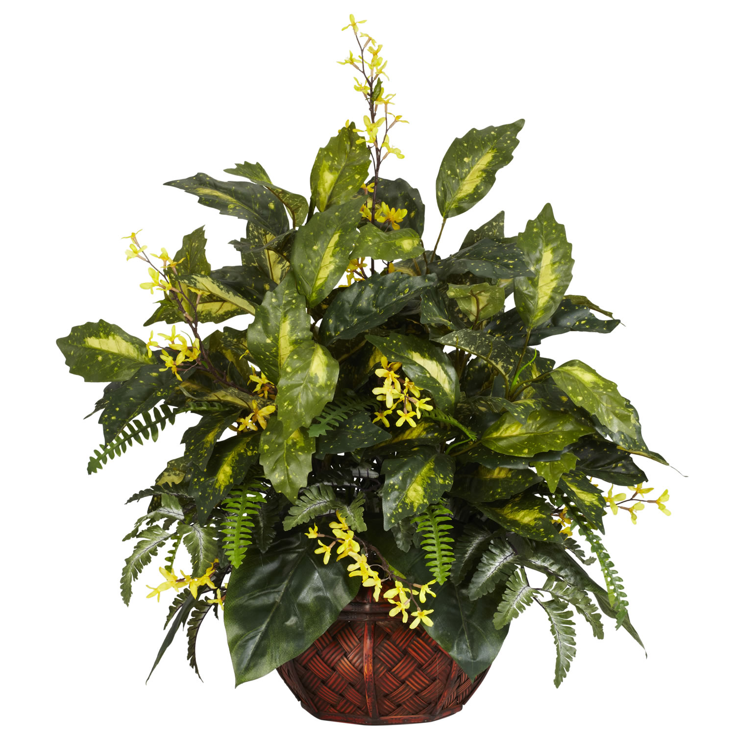 27 inch Forsythia and Mixed Greens in Planter