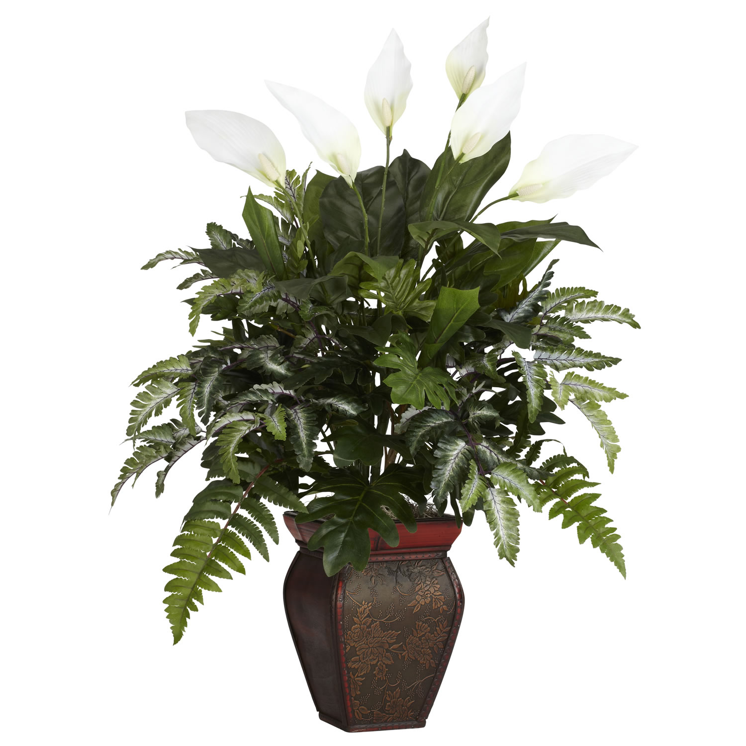 Mixed Greens in Spathyfillum and Decorative Planter