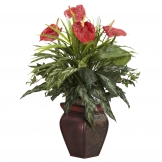 26 inch Mixed Greens and Anthurium in Decorative Vase