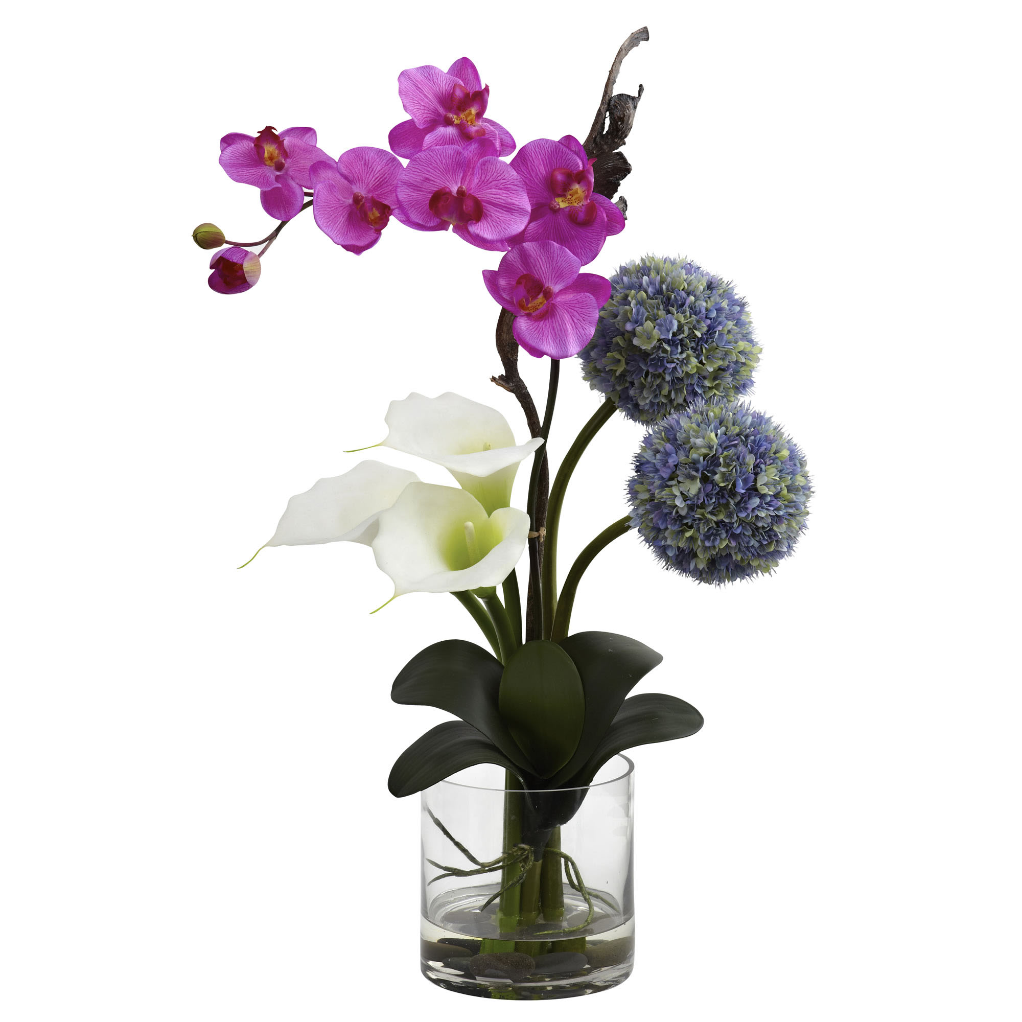26 inch Indoor Calla Lily, Orchid & Ball Flower Arrangement in Vase
