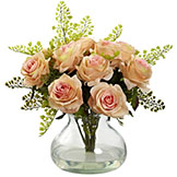 14 inch Indoor Silk Rose & Maiden Hair Arrangement in Vase