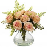 14 inch Indoor Silk Rose & Maiden Hair Arrangement in Vase