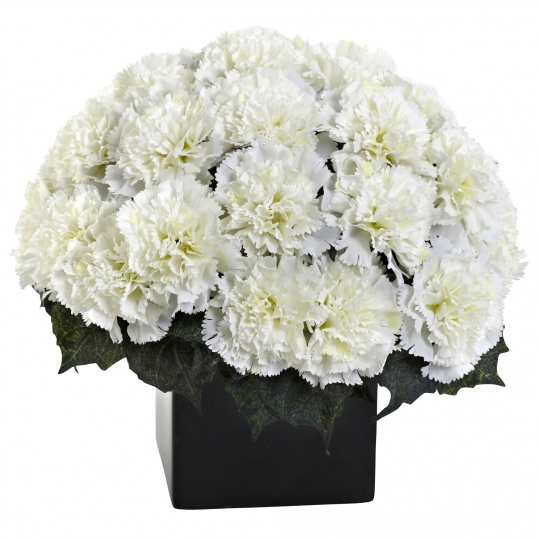 11 inch Indoor Silk Carnation Arrangement in Vase