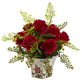 13 inch Indoor Silk Rose & Maiden Hair in Floral Planter