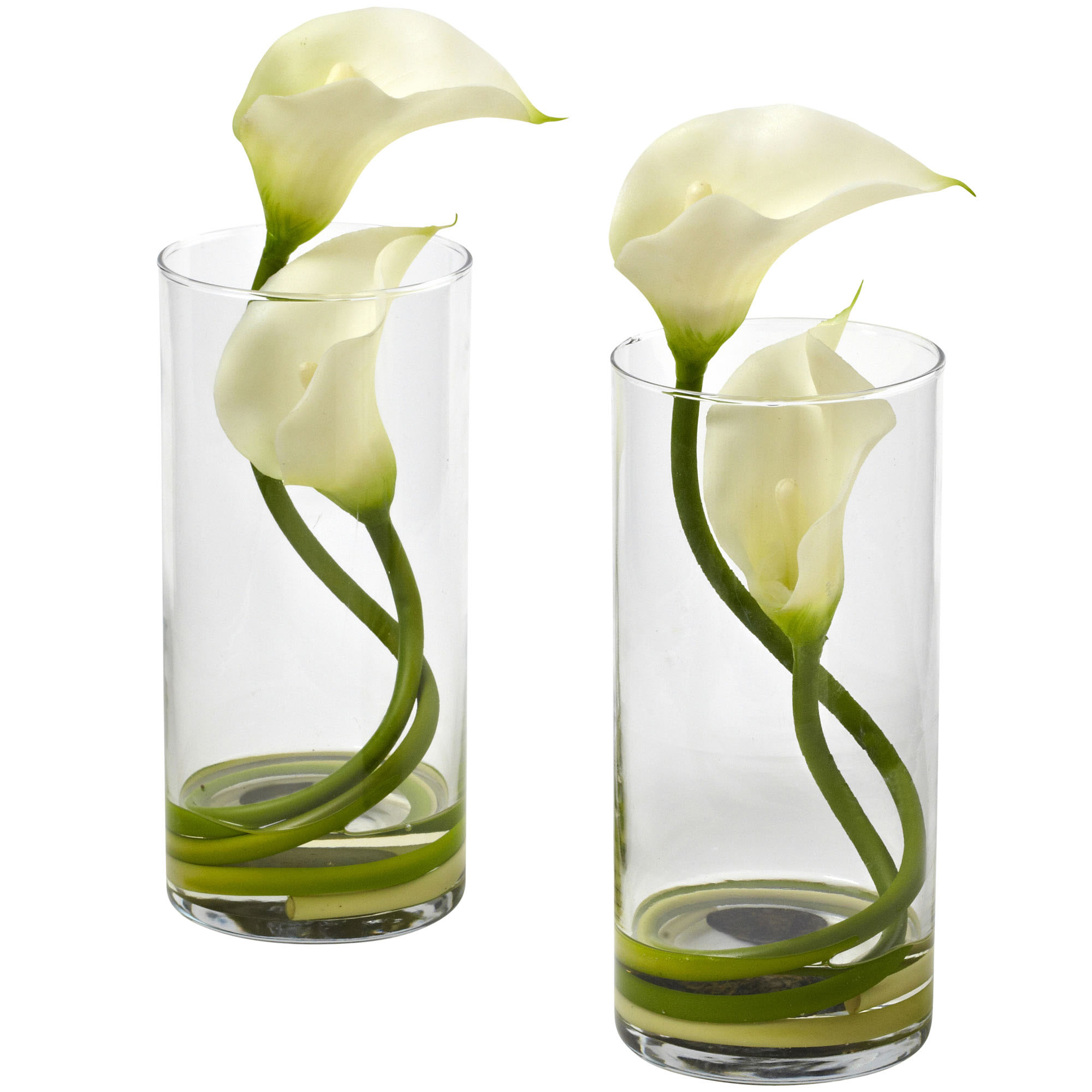 10.5 Inch Silk Double Calla Lily In Vase (set Of 2)