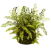 13 inch Indoor Silk Mixed Fern Arrangement in Twig & Moss Basket