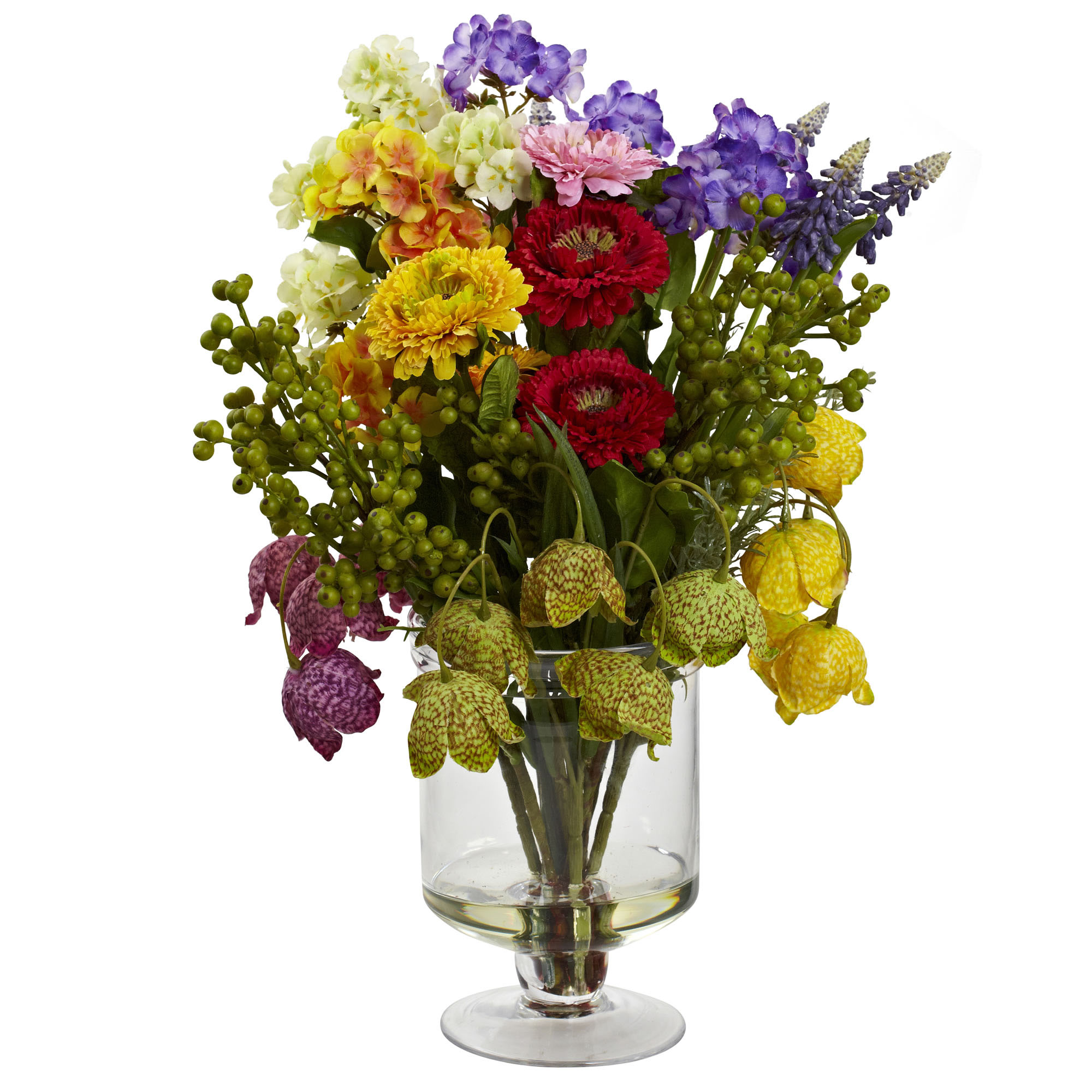 16 Inch Silk Indoor Spring Floral Arrangement In Decorative Glass Vase