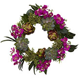 20 inch Silk Indoor Orchid, Artichoke & Succulent Wreath