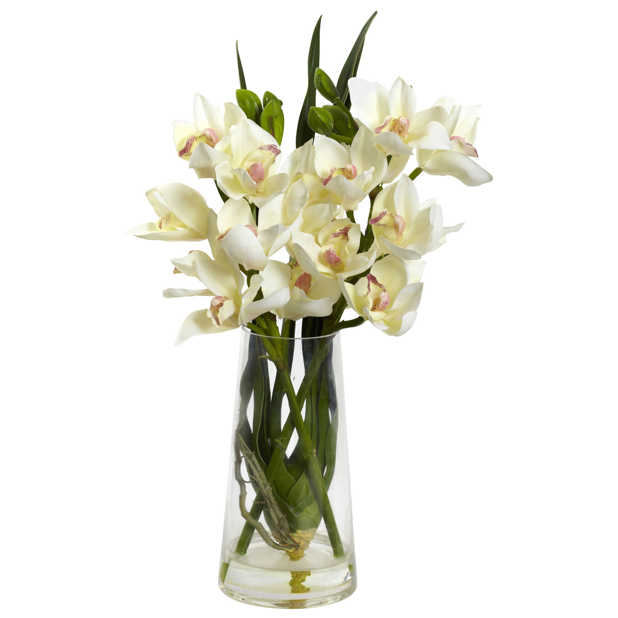19 Inch Silk Indoor Cymbidium Orchid With Decorative Vase