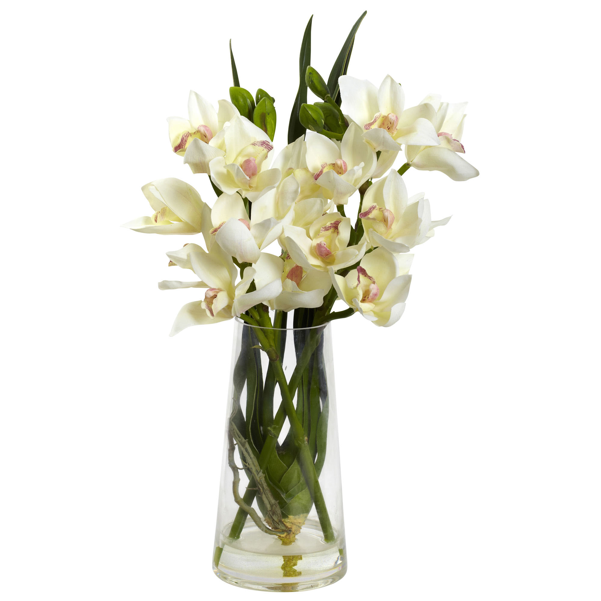 19 inch Silk Indoor Cymbidium Orchid with Decorative Vase