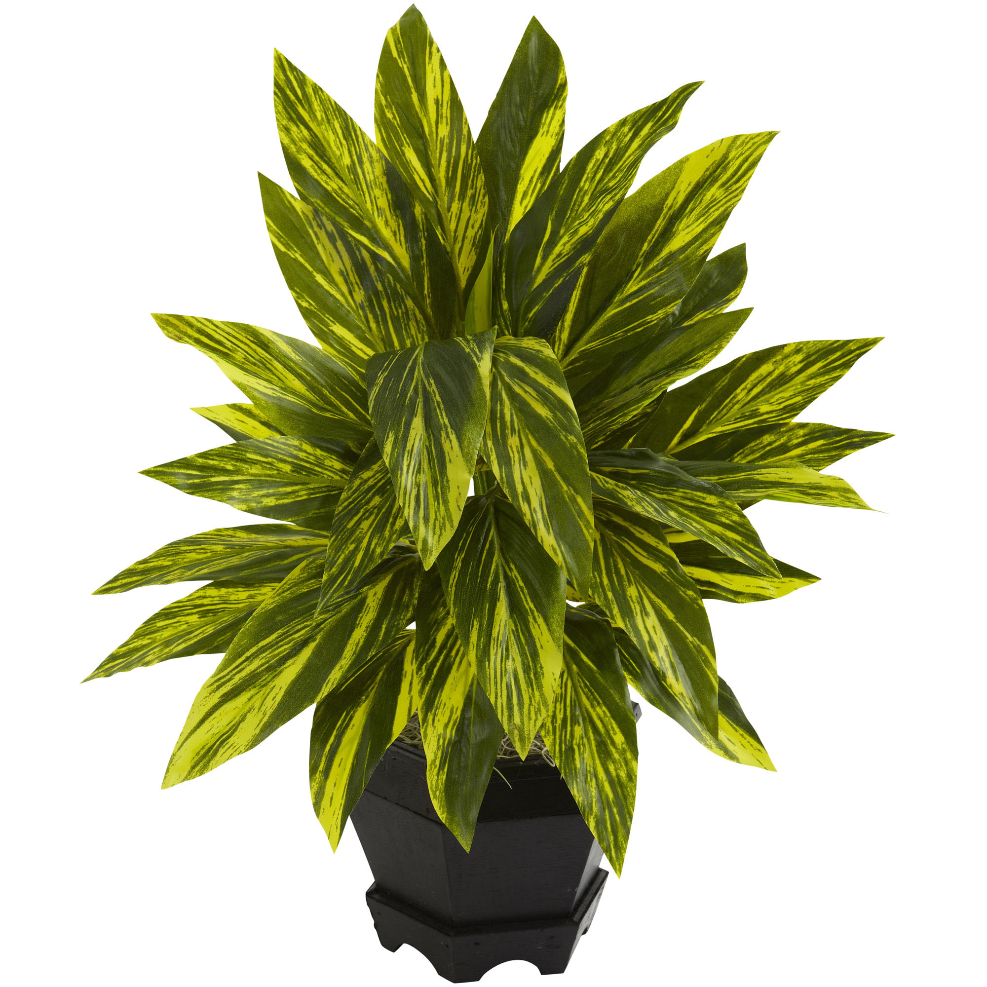 20 Inch Indoor Silk Ginger Plant With Decorative Black Planter