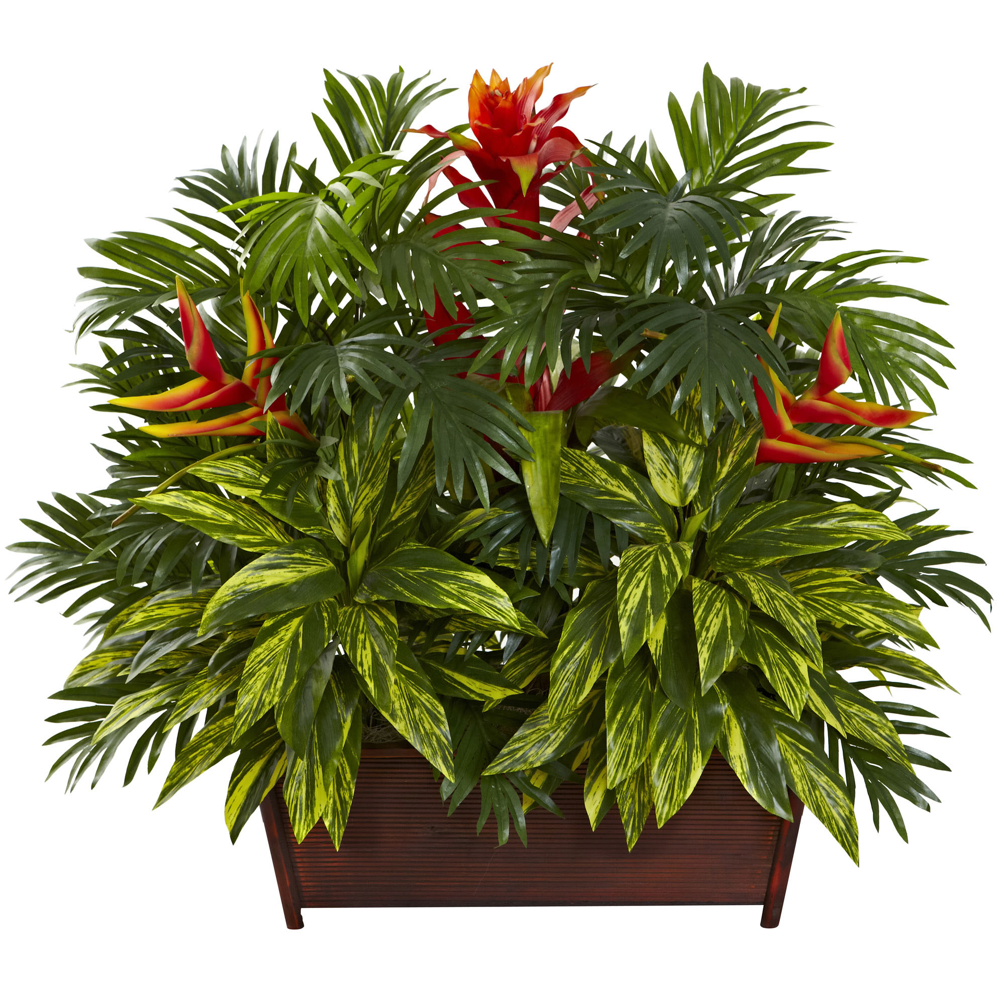 30 Inch Indoor Tropical Garden Arrangement In Decorative Wood Planter