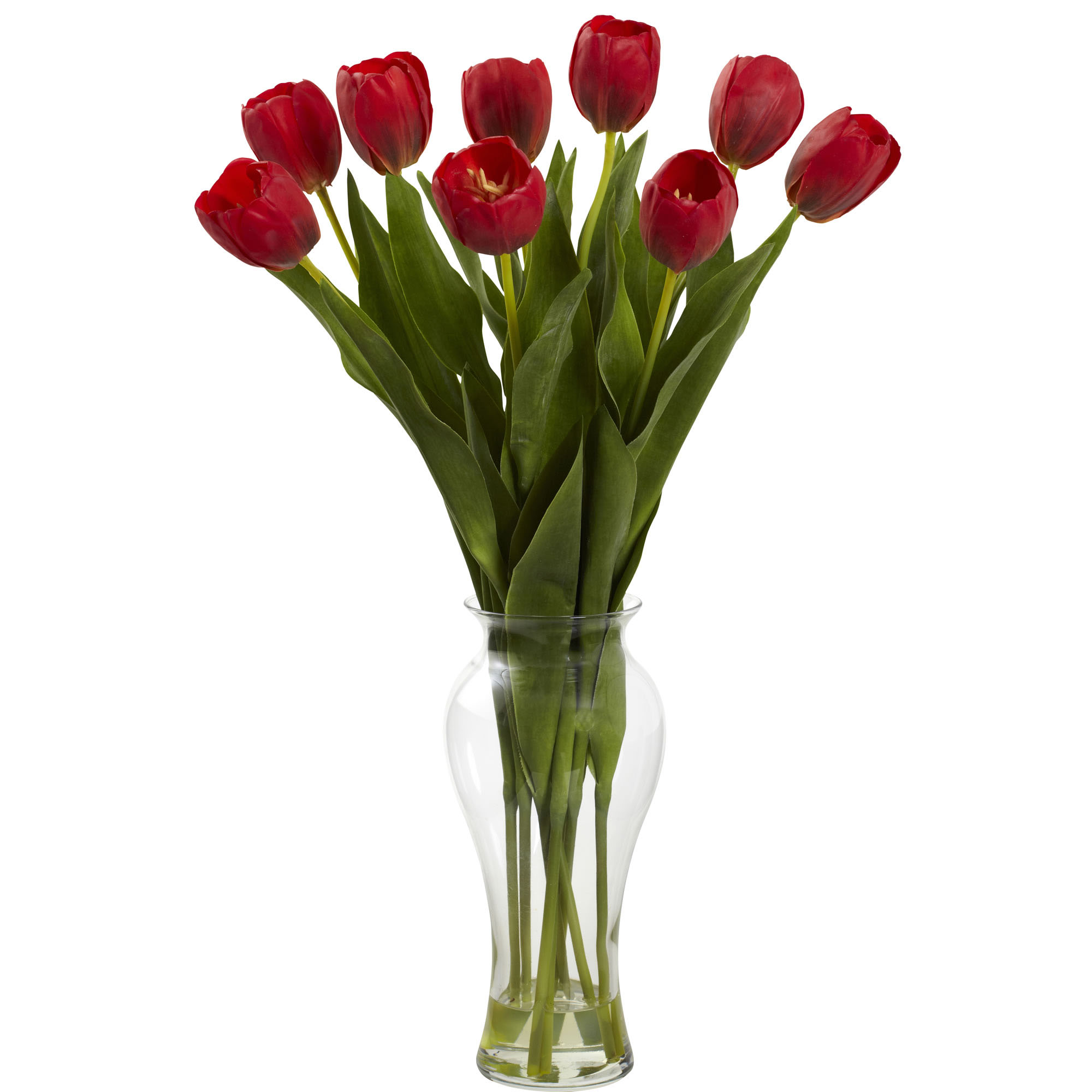 24 inch Red Indoor Silk Tulips in Decorative Glass Vase  1361RD