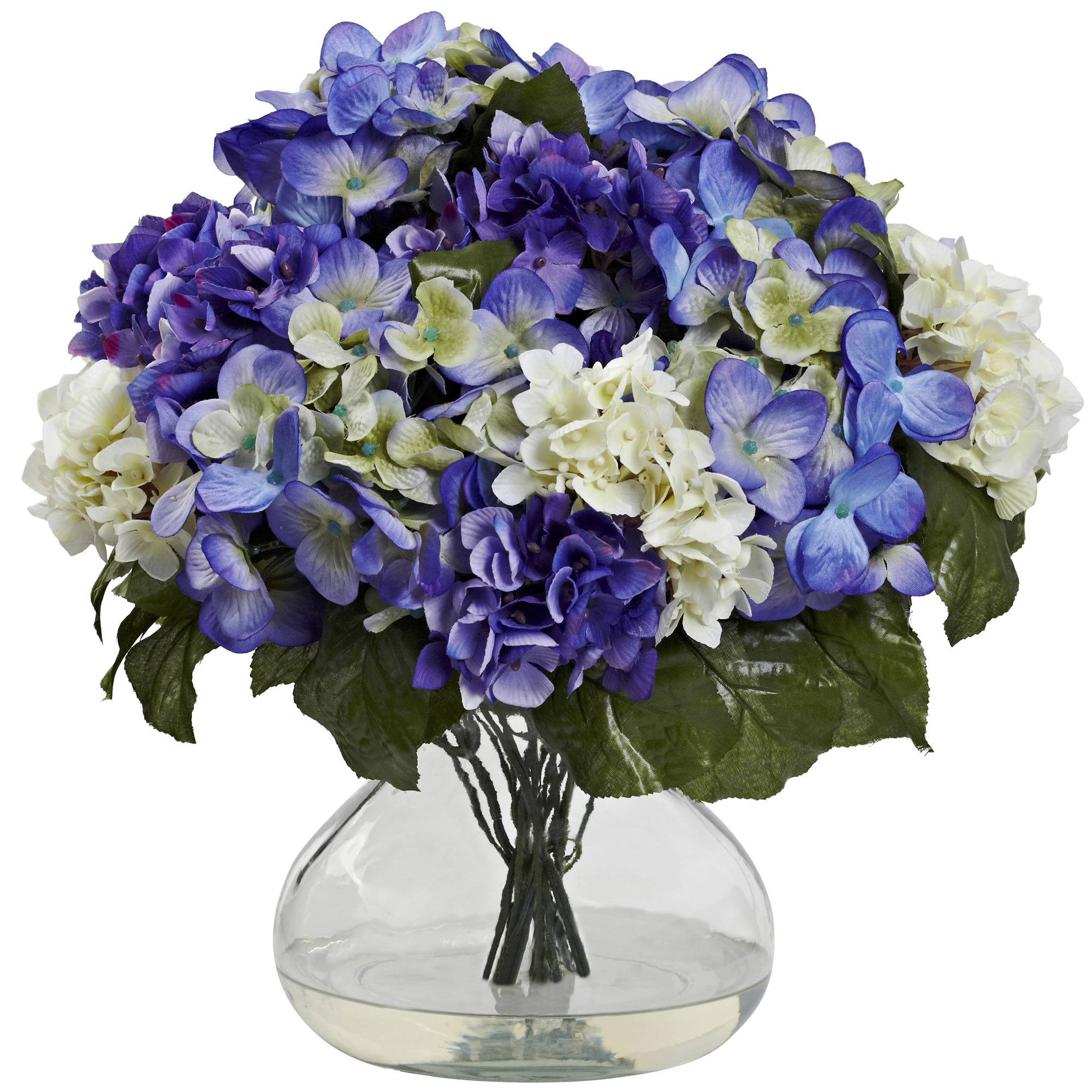 14.5 inch Silk Indoor Blue/Purple Hydrangea in Large Decorative Vase