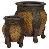 Decorative Rounded Wood Planters (Set of 2: Multiple Sizes)