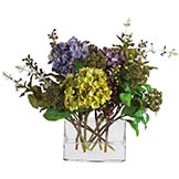 Mixed Silk Hydrangea in Rectangle Vase