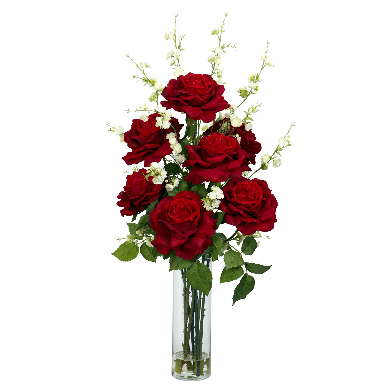Roses with Cherry Blossoms Silk Arrangement