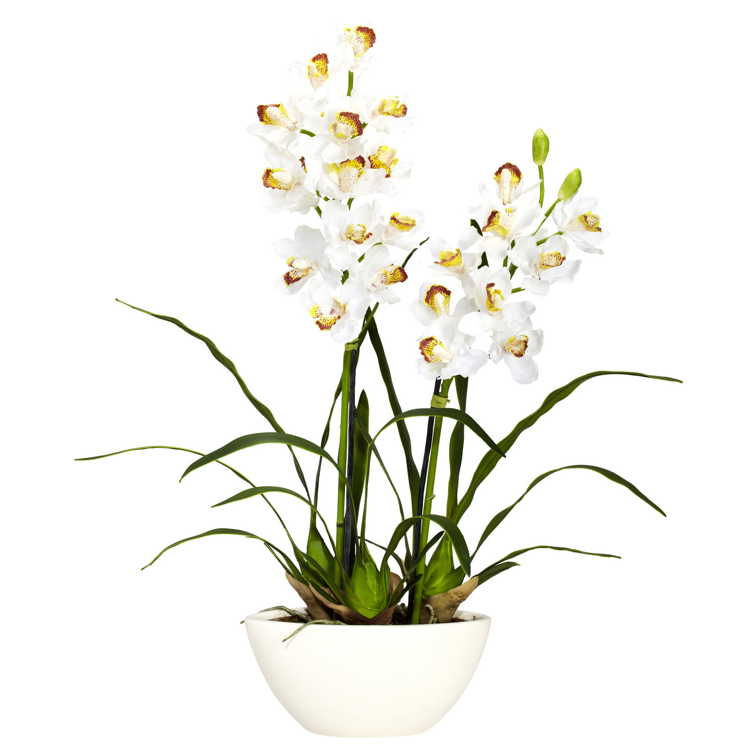 Silk Cymbidium Orchids With White Vase 4803