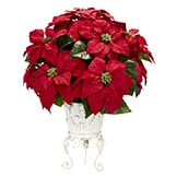 Silk Poinsettia in Metal Planter