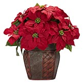 Silk Poinsettia Arrangement in Decorative Vase
