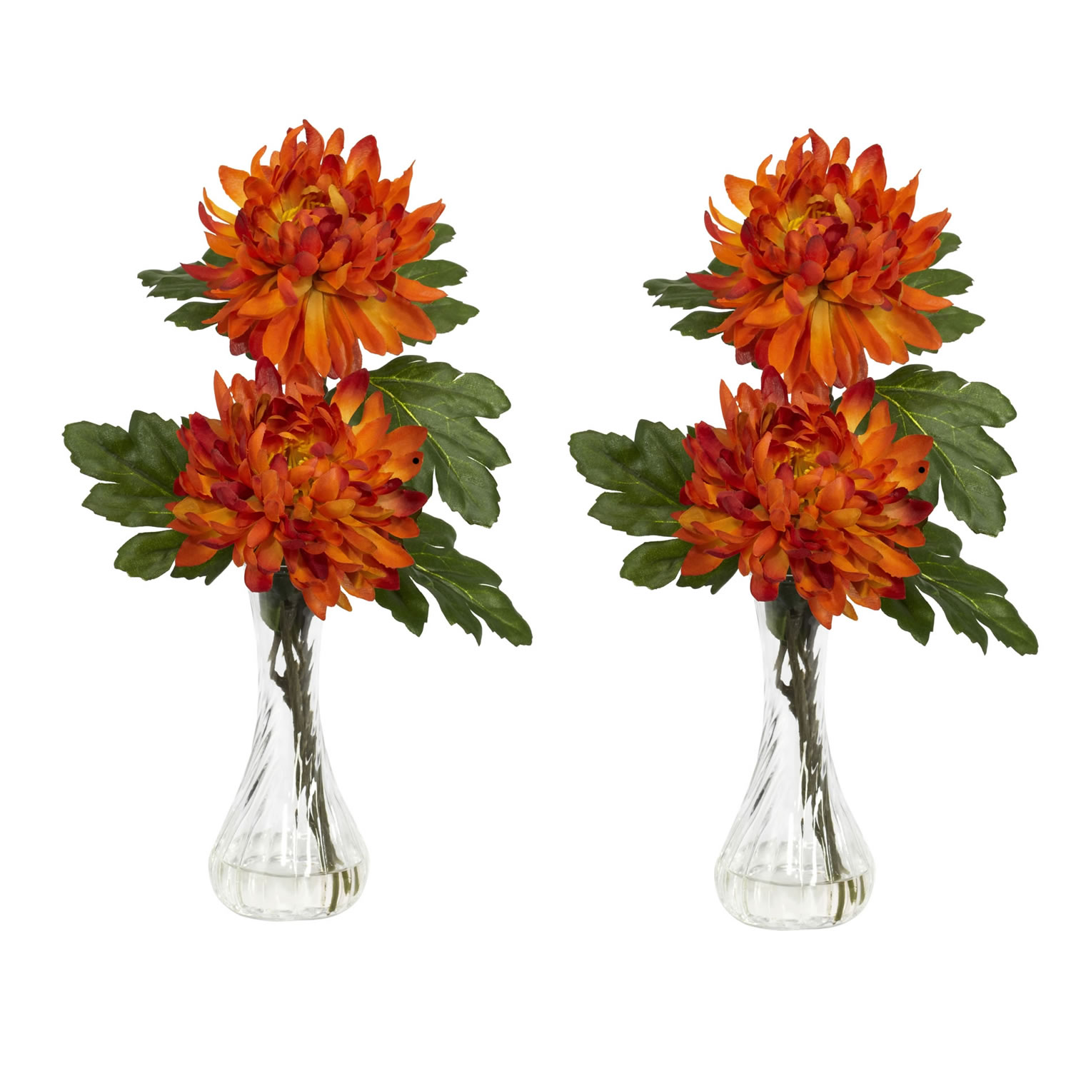 Silk Mum with Bud in Vase (Set of 2)