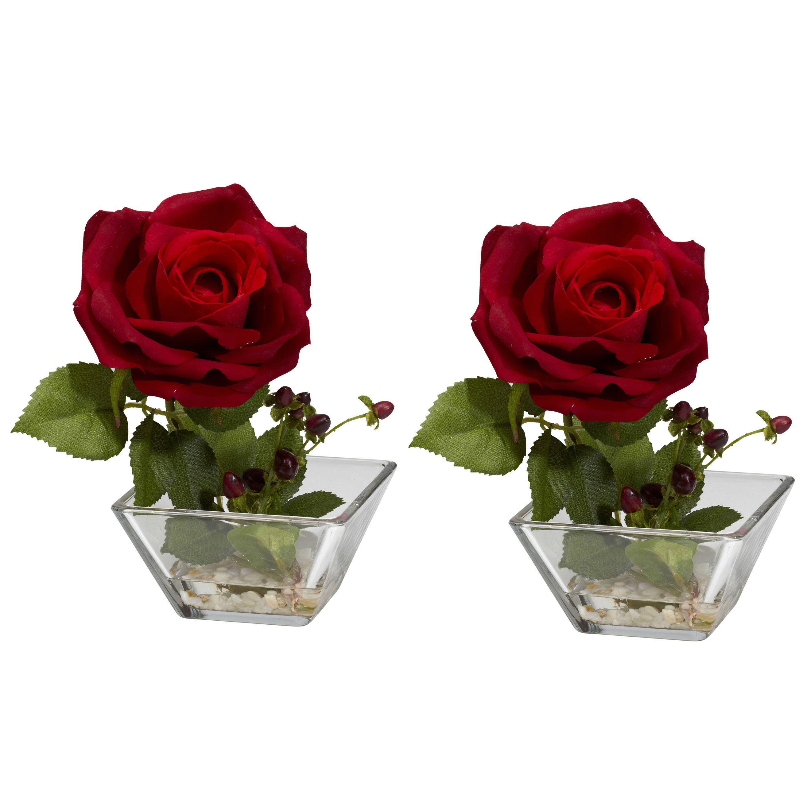 Silk Rose in Square Vase (Set of 2) 1285S2