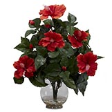 Silk Hibiscus Arrangement in Fluted Vase