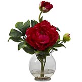 Silk Peony with Bud in Fluted Vase