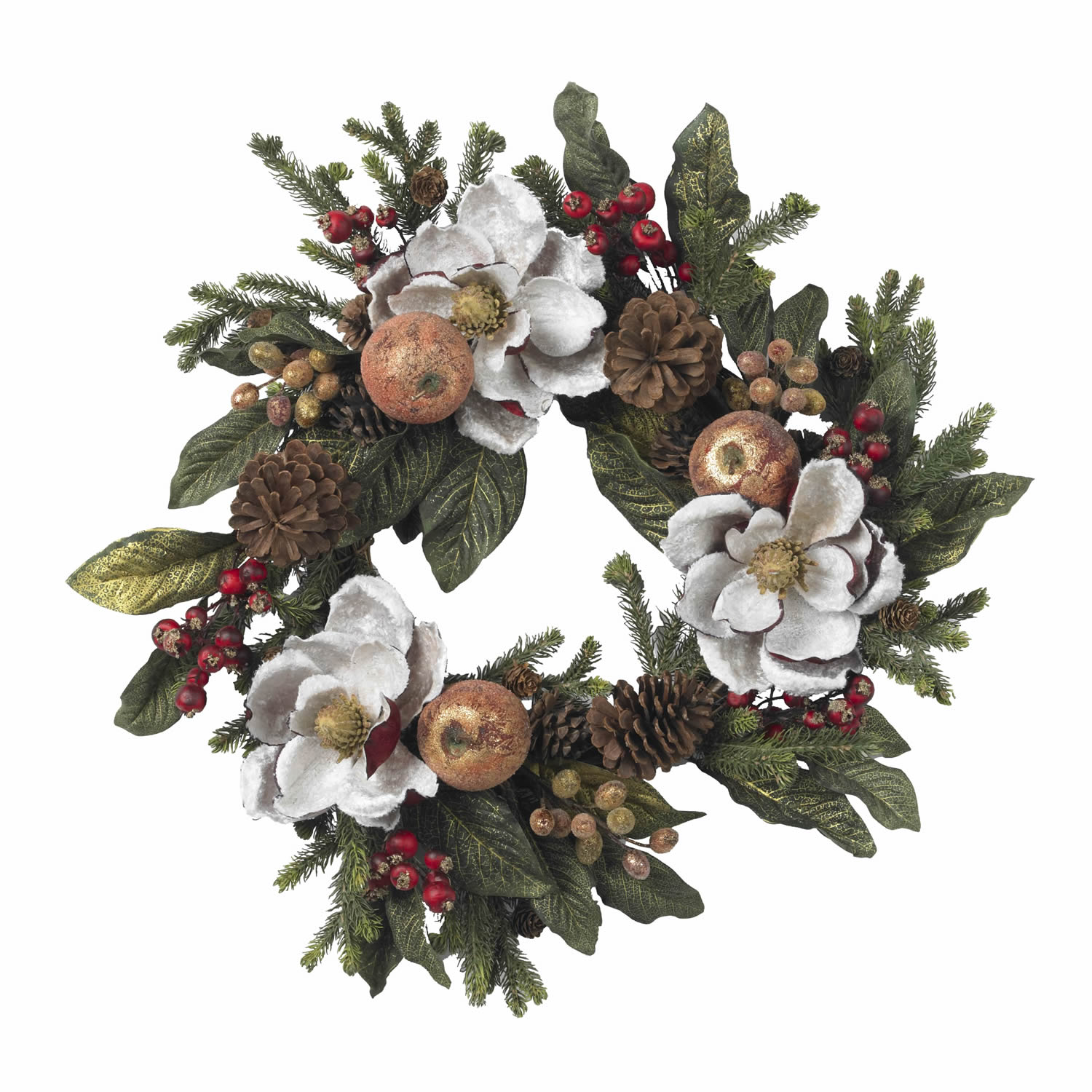 24 Inch Magnolia Pinecone And Berry Wreath