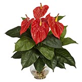 Silk Anthurium in Fluted Glass Bowl