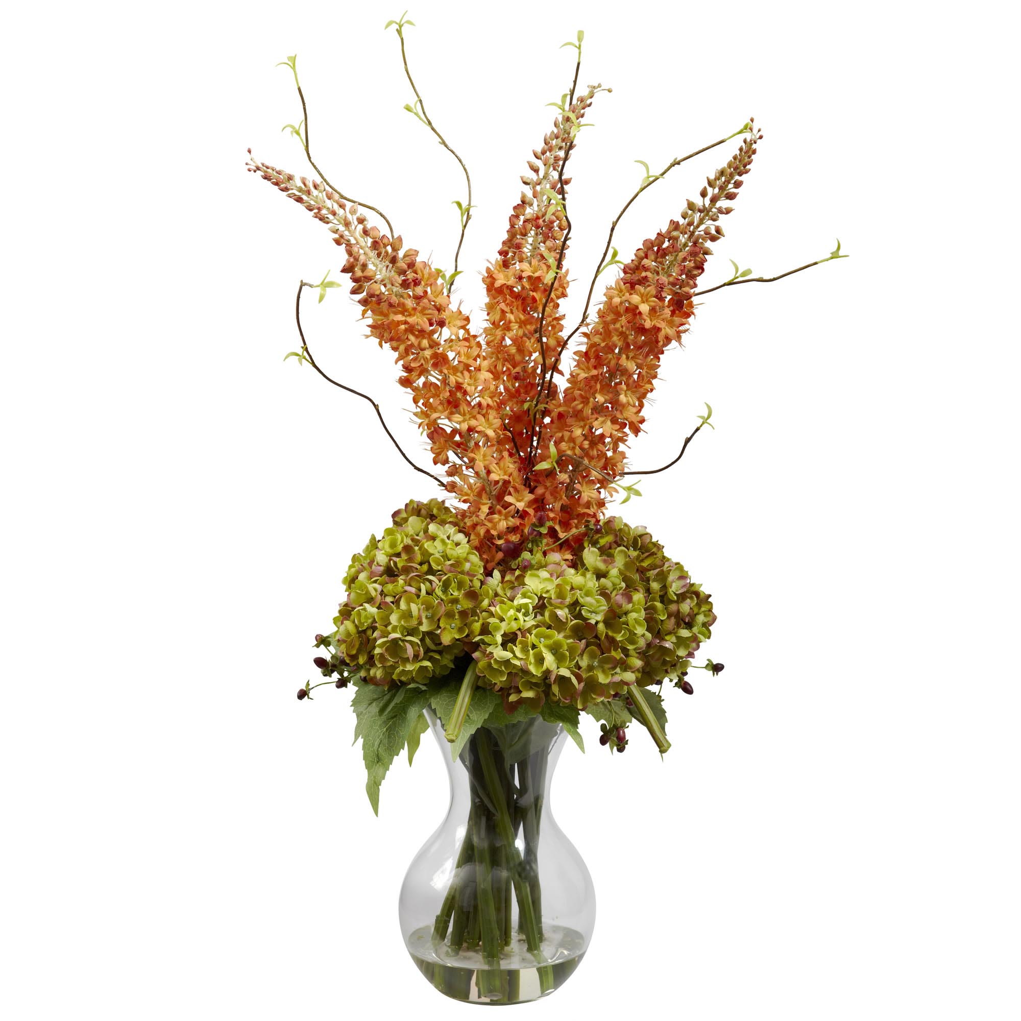 32 Inch Silk Fancy Foxtail & Hydrangea Arrangement In Vase