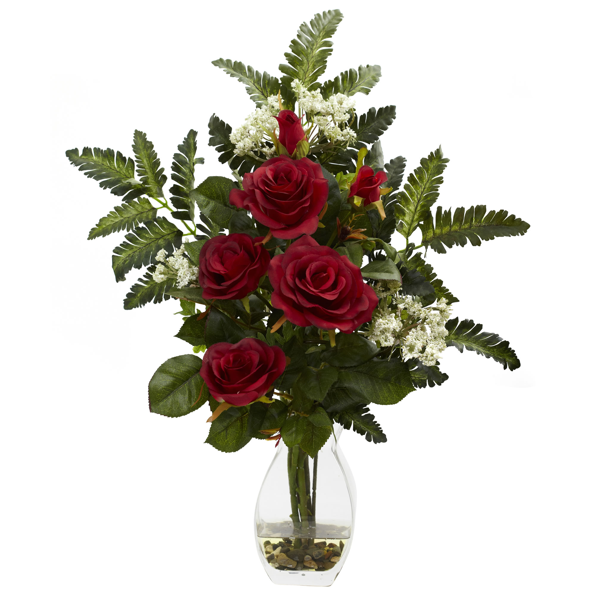 21 Inch Silk Rose & Chryistam Arrangement In Vase: Multiple Colors