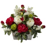 17 inch Silk Mixed Floral Arrangement in White Wash Planter