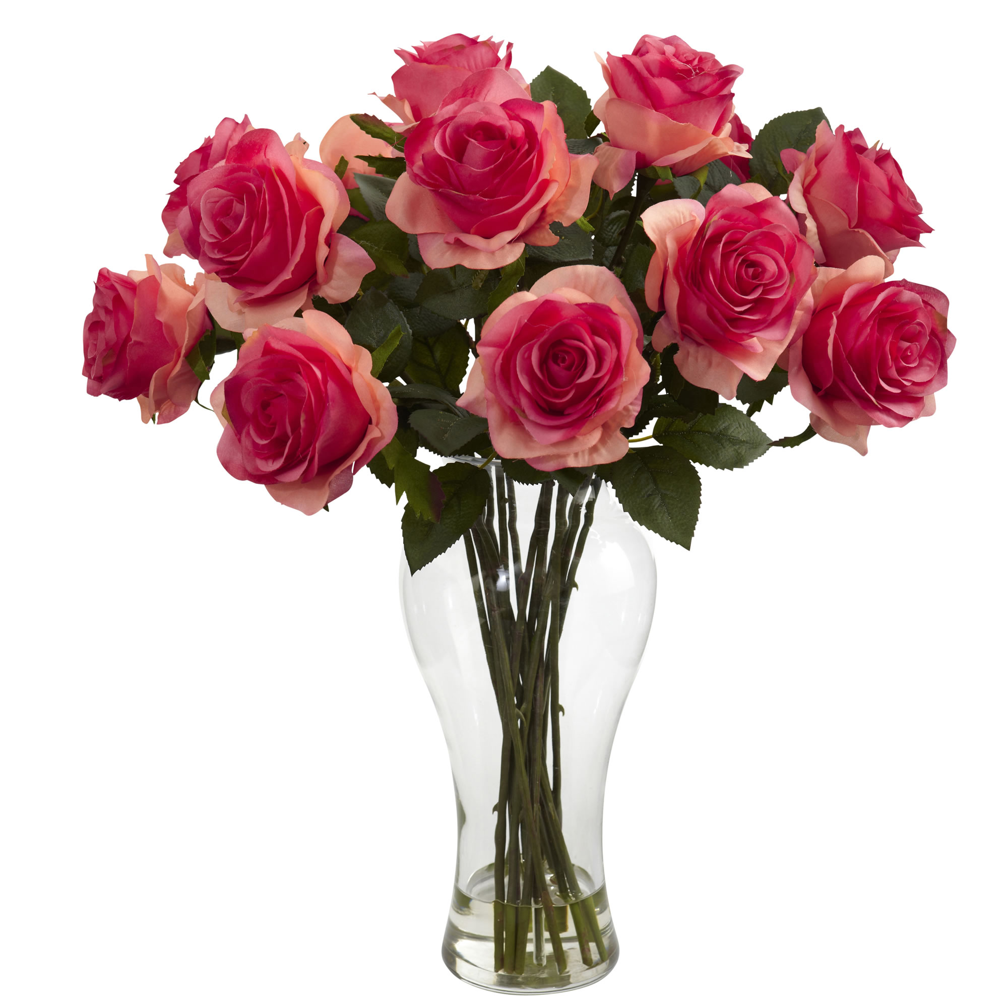 18 Inch Artificial Blooming Roses Arrangement In Vase