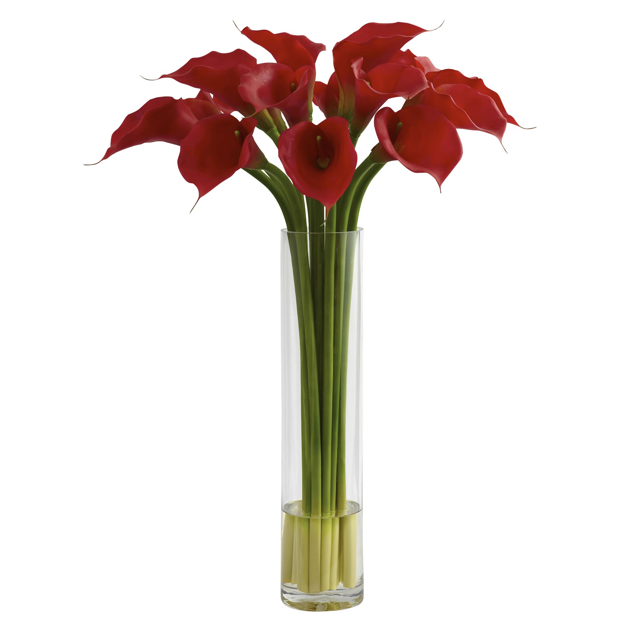 Silk Red Calla Lily Arrangement In Large Cylinder Vase