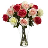 18 inch Silk Assorted Blooming Roses in Vase