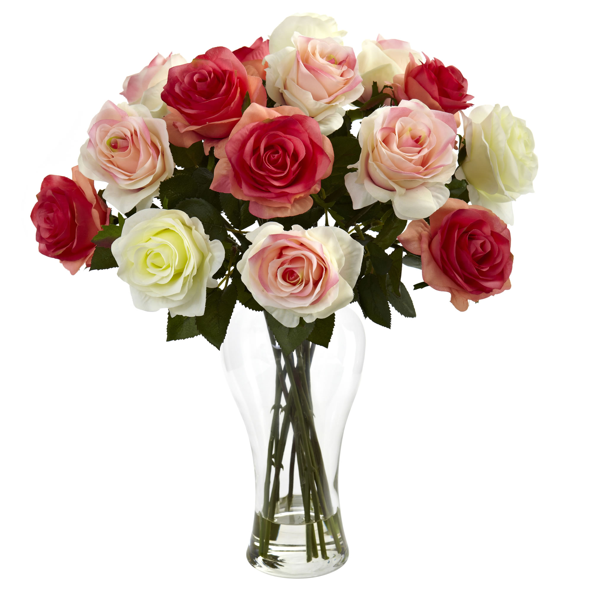 18 Inch Silk Assorted Blooming Roses In Vase
