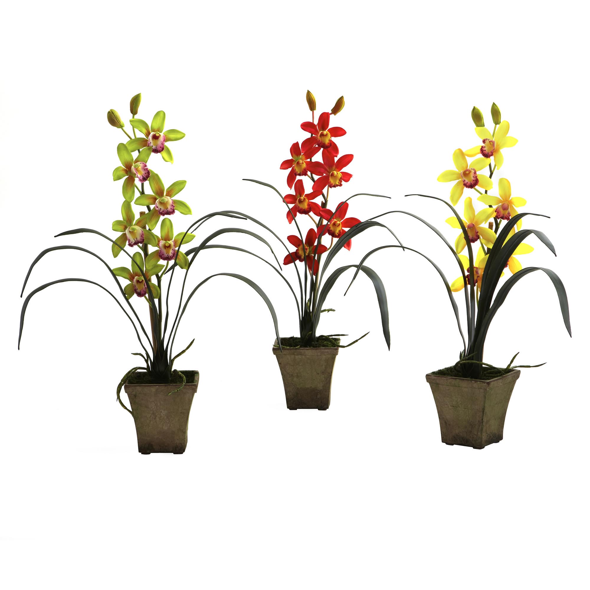 19 Inch Artificial Cymbidium Orchid In Vase (set Of 3)