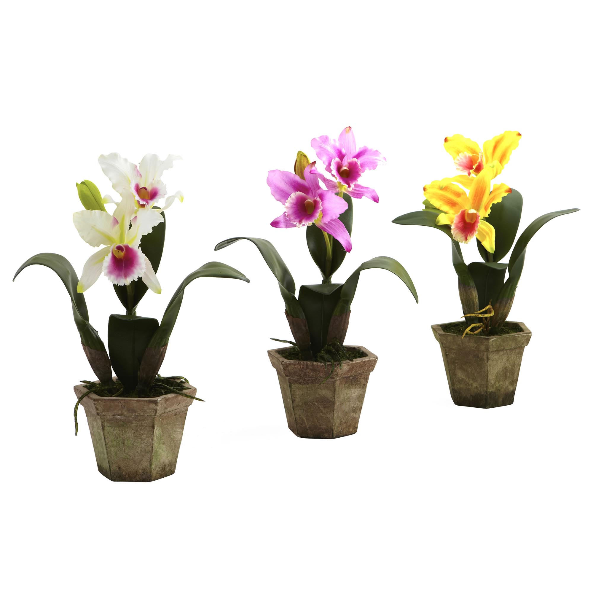 14.5 Inch Silk Cattelya Orchid In Vase (set Of 3)