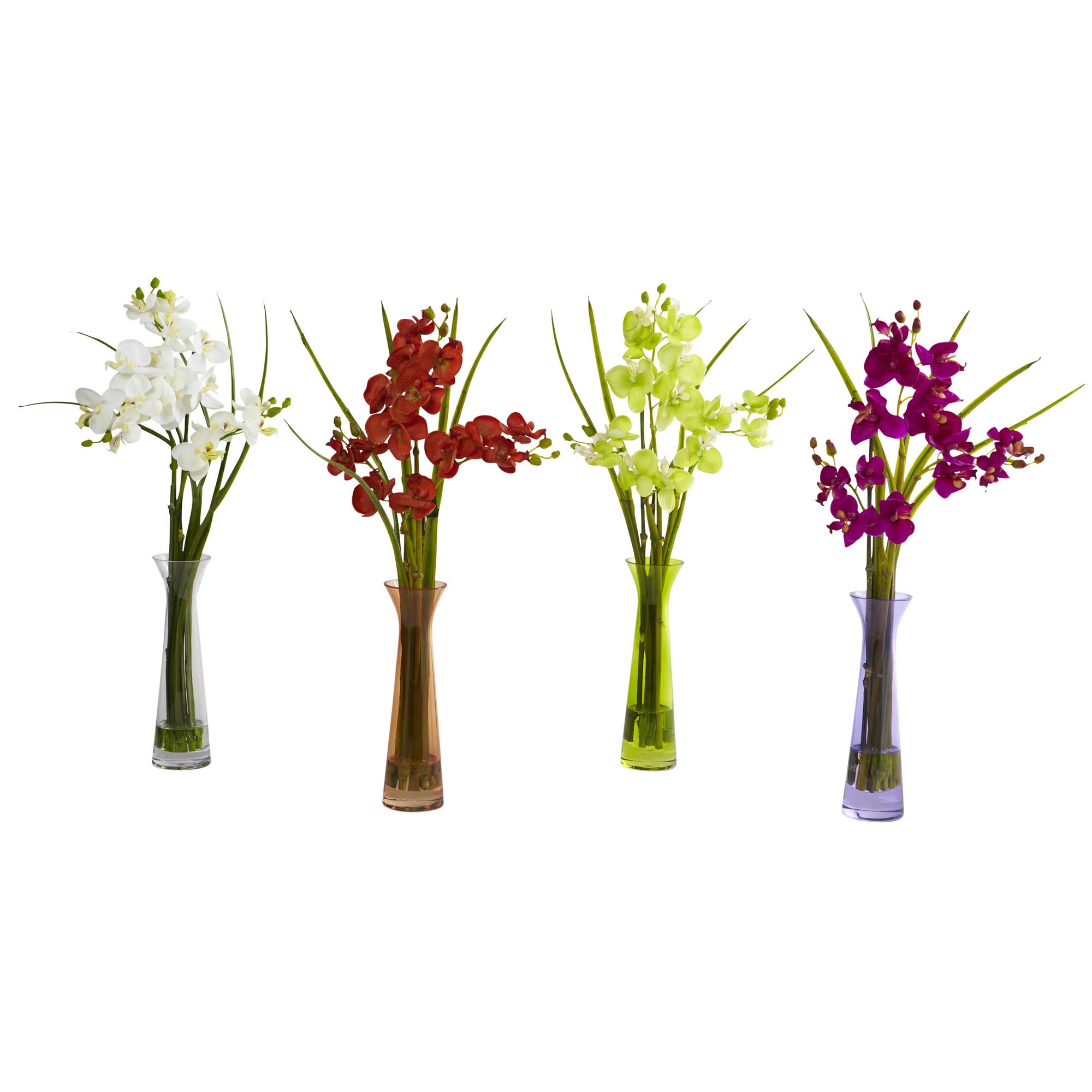 18 Inch Artificial Mini Phalaenopsis In Colored Vase (set Of 4)