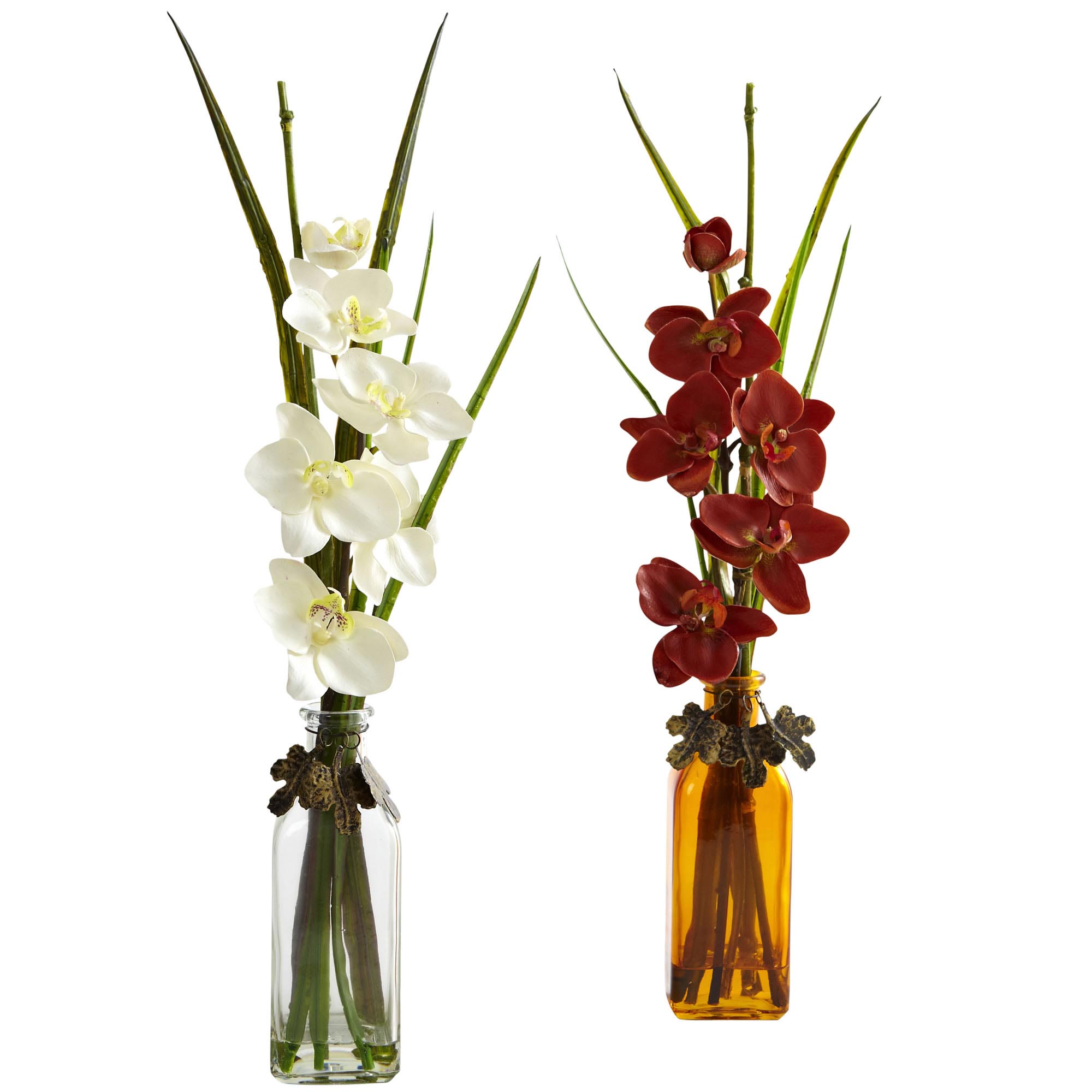 21 Inch Artificial Phalaenopsis In Colored Jar (set Of 2)