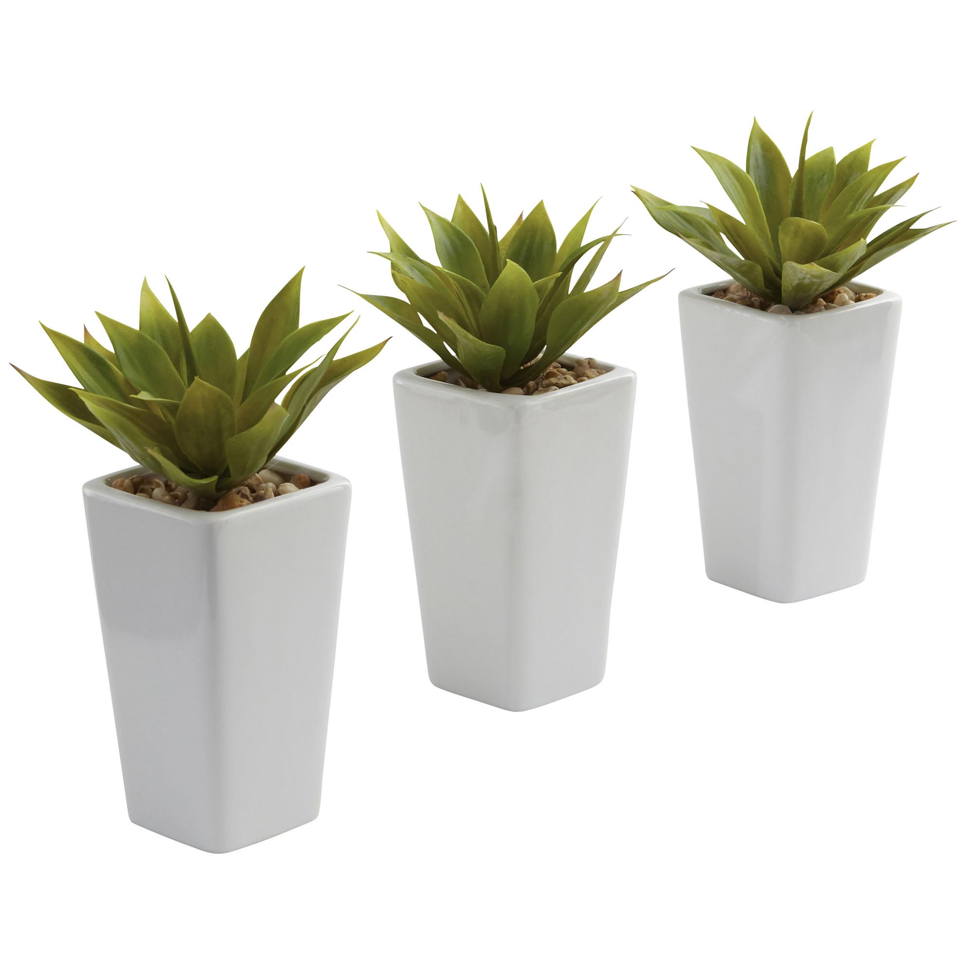 inch Artificial Mini Agave White Planter (Set of 3)