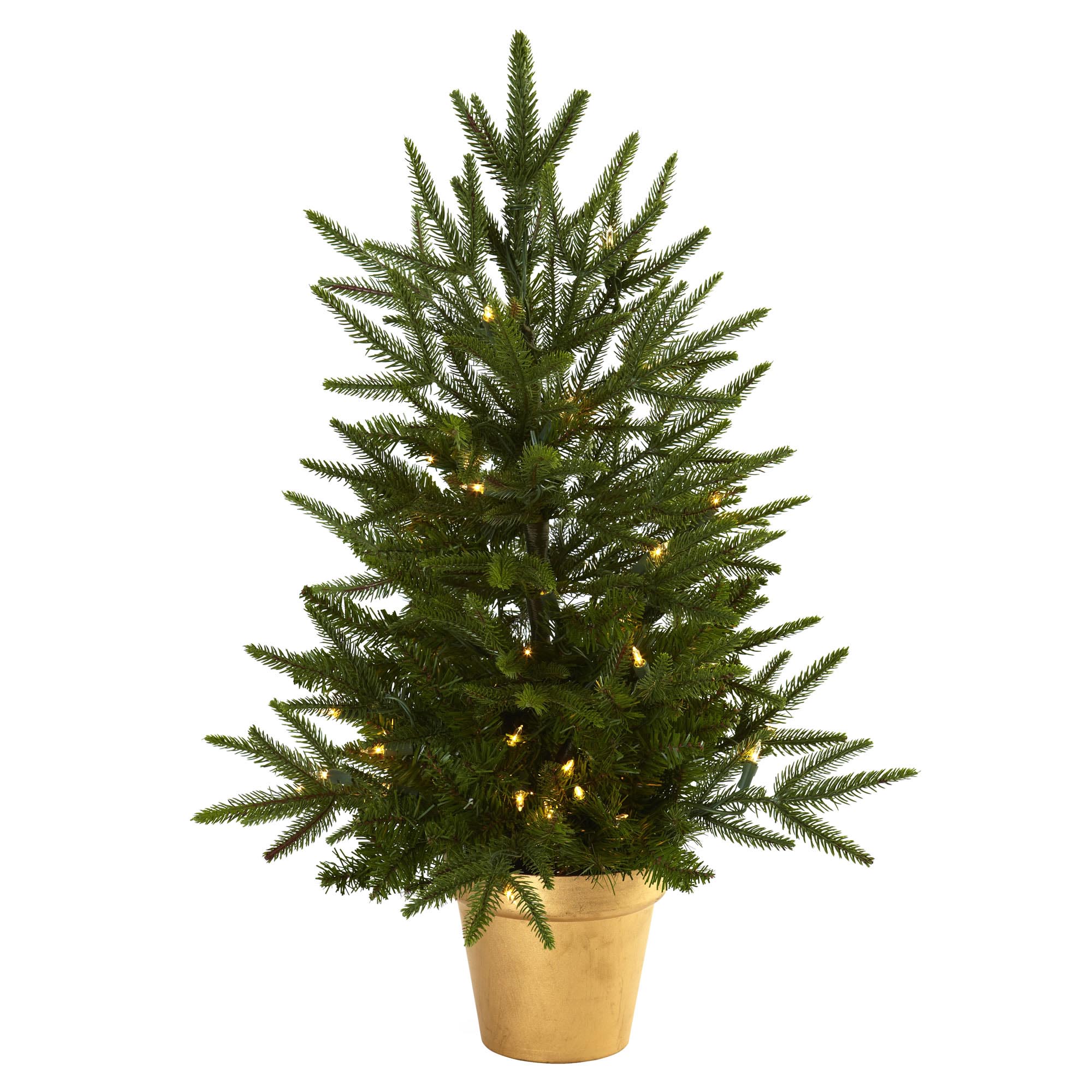 2.5 Foot Artificial Christmas Tree In Golden Planter: Clear Lights
