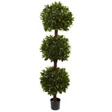 6.5 foot Artificial Sweet Bay Triple Ball Topiary: Potted