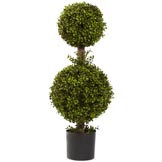 35 inch Artificial Double Boxwood Topiary: Potted